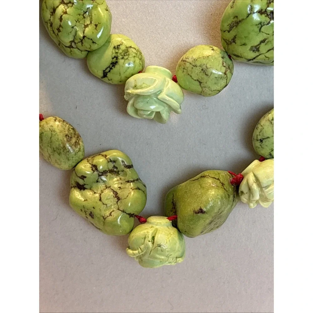 Artisan Apple Green Mineral Gaspeite Nugget Rose Southwest Statement Necklace
